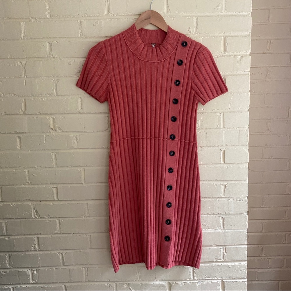 Free People Coral Ribbed ButtonFront Sweater Dress